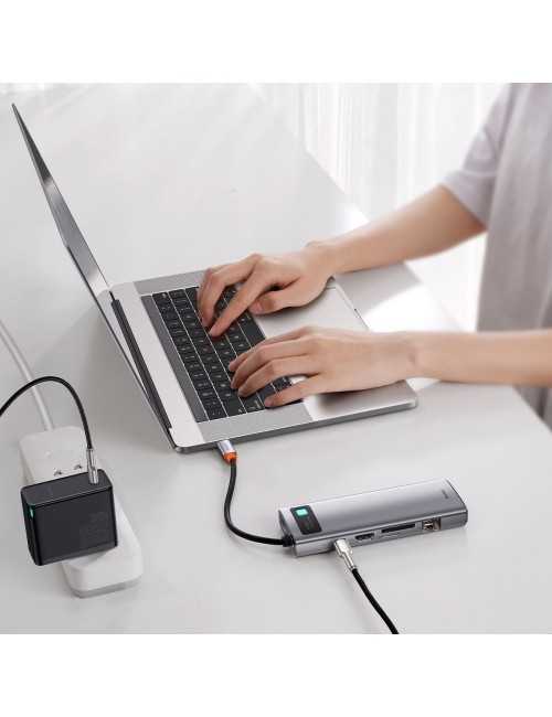 Hub 9in1 Baseus Metal Gleam Series, USB-C to 3x USB 3.0 + HDMI + USB-C PD + Ethernet RJ45 + microSD/SD + VGA