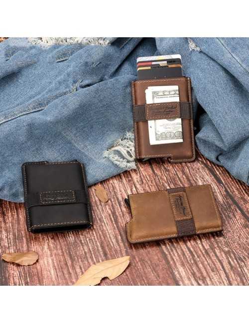 HUMERPAUL BP977 RFID Anti-Theft Card Box Leather Automatic Credit Card Set (Black)
