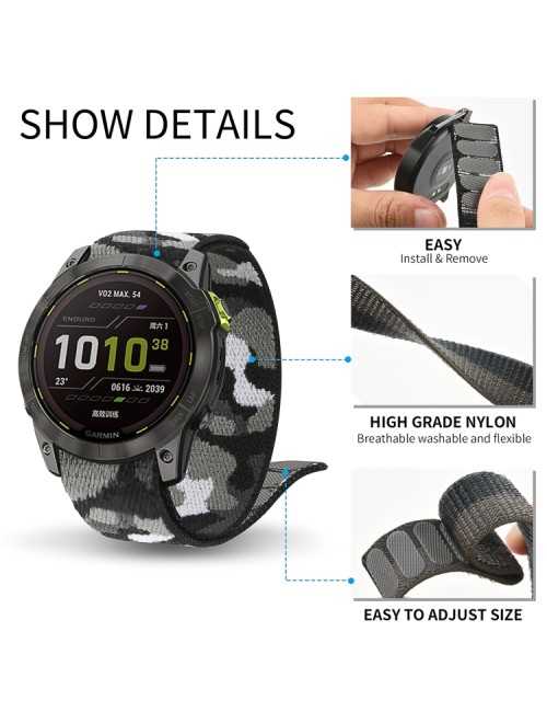 Hook And Loop Fastener Nylon Watch Band for Garmin Fenix 7X (Yellow Green)