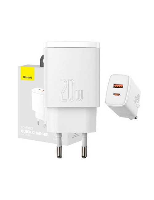 Baseus Φορτιστής Compact Quick Charger USB, USB-C 20W (Λευκό)
