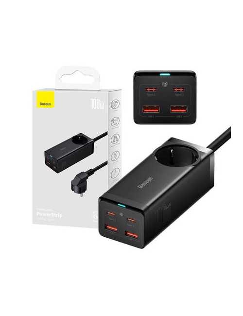 Baseus GaN3 Pro wall charger / powerstrip 2xUSB + 2xUSB-C + AC, 100W (black)