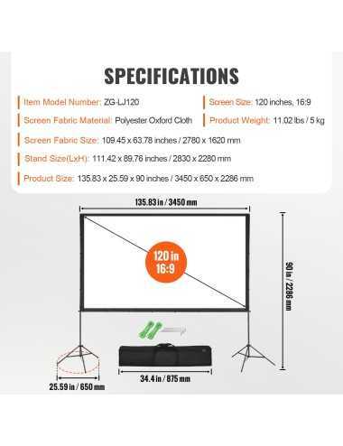Οθόνη Προβολής Projector Δαπέδου VEVOR ZG-LJ150 με Λόγο Εικόνας 16:9 4K 4202 x 650 x 2746mm / 150" | Αξεσουάρ Projectors