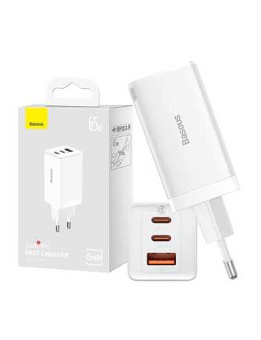 Baseus Φορτιστής GaN5 Pro 2xUSB-C + USB 65W (Λευκό)