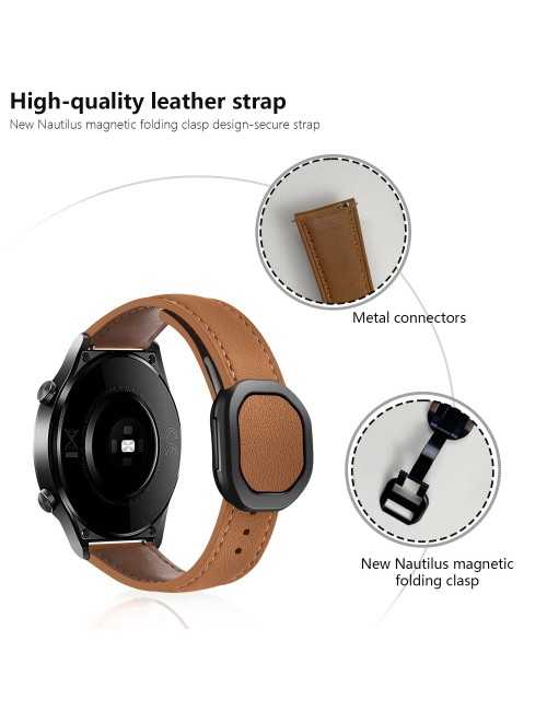Λουράκι KALEBOL 22mm για Huawei Watch 4 / 4 Pro / GT 4 46mm Nautilus Magnetic Buckle Genuine Cow Leather - Brown