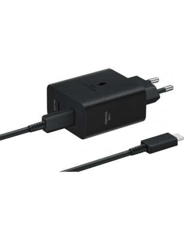 Φορτιστής Samsung, 50W, 2 x USB-C, με καλώδιο USB-C, Black (EP-T5020XBEGEU)