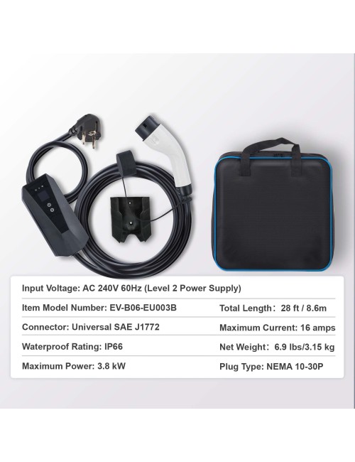 Vevor Φορητός Μονοφασικός Σταθμός Φόρτισης με οθόνη 3.7kW Type 2 (EV-B06-EU003B)
