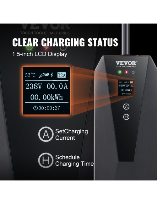 Vevor Φορητός Μονοφασικός Σταθμός Φόρτισης με οθόνη 3.7kW Type 2 (EV-B06-EU003B)