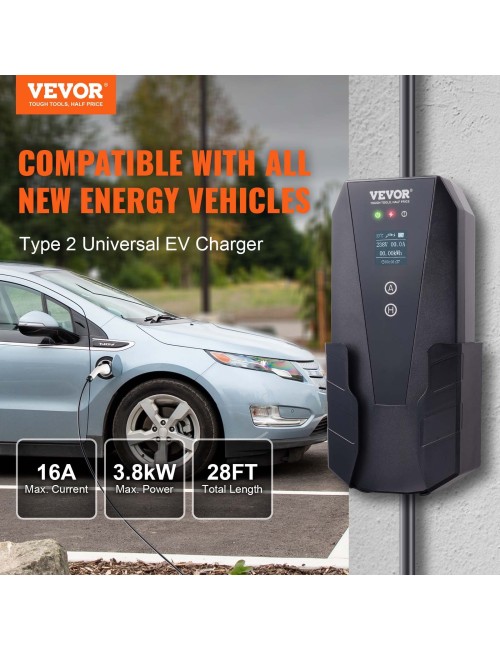 Vevor Φορητός Μονοφασικός Σταθμός Φόρτισης με οθόνη 3.7kW Type 2 (EV-B06-EU003B)