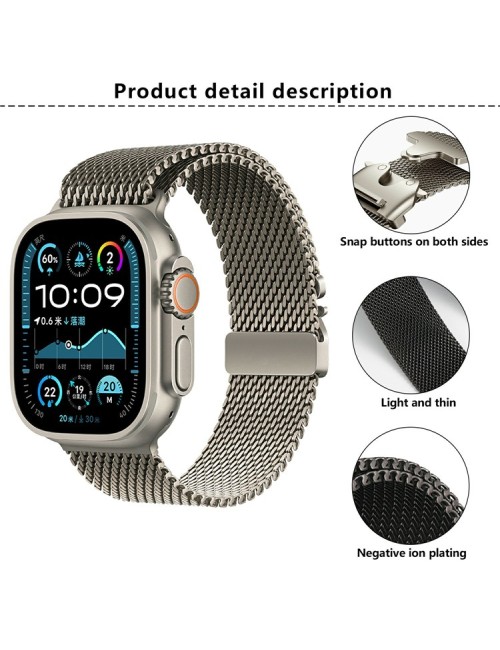 Λουράκι KALEBOL για Apple Watch 10 46mm / Ultra 2 / Ultra 49mm / 9 8 7 45mm Parachute Buckle Milanese Stainless Steel  - Black