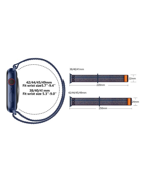 Λουράκι KALEBOL για Apple Watch 10 46mm / Ultra 2 / Ultra 49mm / 9 8 7 45mm Nylon Sport Watch Band - Black+Blue