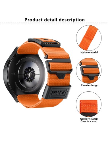 Λουράκι KALEBOL για Samsung Galaxy Watch6 / Huawei Watch GT4 46mm Braided Sport Nylon Strap 22mm - Orange | Λουράκια