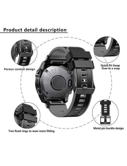 Λουράκι KALEBOL KLB-SSGJ-001 ΓΙΑ Garmin Fenix 7X / 7X Pro Silicone Watch Band 26mm - Black+Grey