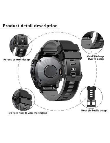 Λουράκι KALEBOL KLB-SSGJ-001 ΓΙΑ Garmin Fenix 7X / 7X Pro Silicone Watch Band 26mm - Dark Blue+Black | Λουράκια