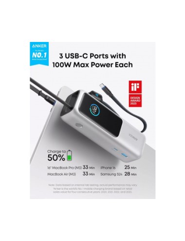 Anker 25000mAh Powerbank, 165W, QC + PD, Silver (A1695H41) | Power Bank