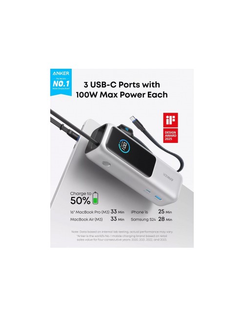 Anker 25000mAh Powerbank, 165W, QC + PD, Silver (A1695H41)