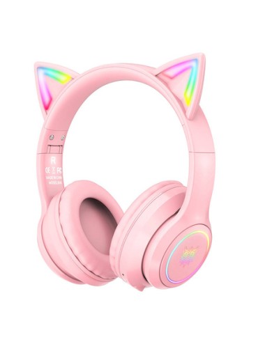 ONIKUMA B90 Ασύρματα Ακουστικά Gaming με Αυτιά Γάτας (Ροζ)