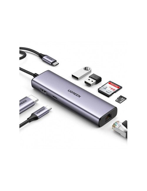 UGREEN CM512 (90568) USB-C Hub , 2 x USB-A 3.0 - 1 x USB-C - 1 x HDMI - 1 x RJ45 - 1 x SD - 1 x microSD, Grey