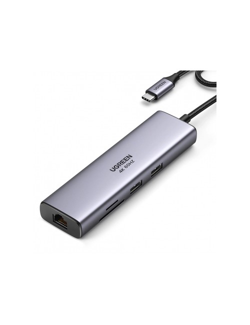 UGREEN CM512 (90568) USB-C Hub , 2 x USB-A 3.0 - 1 x USB-C - 1 x HDMI - 1 x RJ45 - 1 x SD - 1 x microSD, Grey