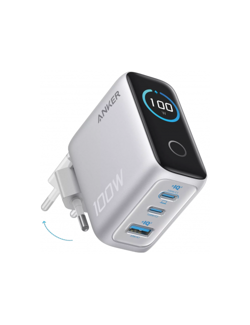 Anker B121BG41 Wall Charger Smart Display, 100W, 5A with USB-C Cable - Silver