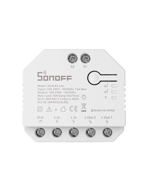 Sonoff Dual R3 Lite Έξυπνος Ενδιάμεσος Διακόπτης WiFi  (Λευκό)
