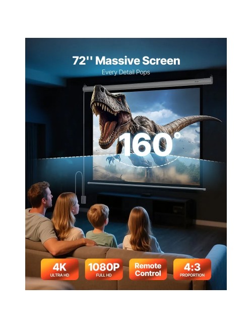 VEVOR ES72 Ηλεκτρική Οθόνη Προβολέα 72" 4:3 με Τηλεχειριστήριο