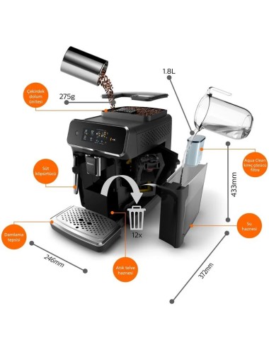 PHILIPS EP2220/10 Αυτόματη Μηχανή Espresso 1500W Πίεσης 15bar με Μύλο Άλεσης Μαύρη | Καφετιέρα