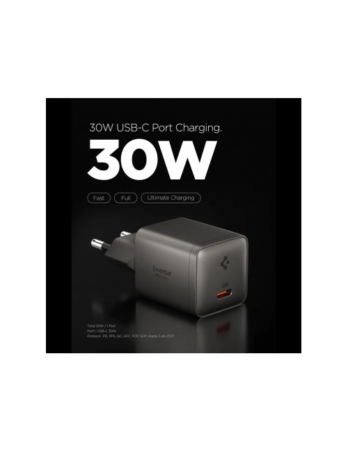 Spigen EE301EU Essential Wall Charger , 30W, 3A, 1 x USB-C, Grey ACH10447