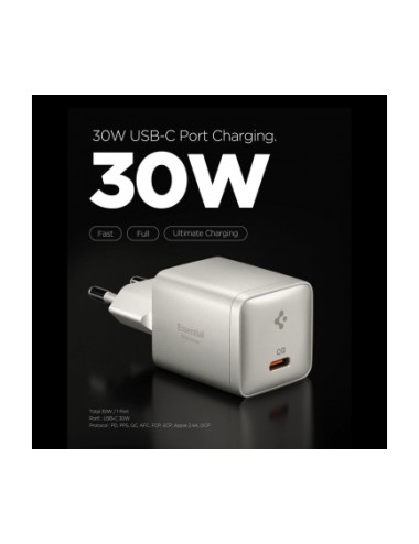 Wall Charger Spigen EE301EU Essential, 30W, 3A, 1 x USB-C, Natural Titanium ACH10448 | Φορτιστές Σπιτιού