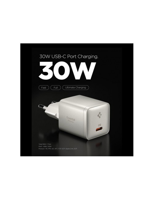 Wall Charger Spigen EE301EU Essential, 30W, 3A, 1 x USB-C, Natural Titanium ACH10448
