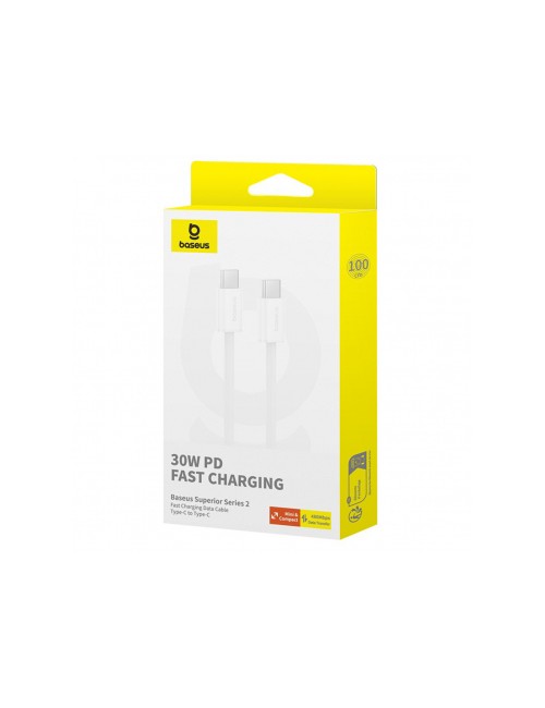 Baseus Superior Series 2 USB-C to USB-C Cable , 30W, 3A, 2m, White