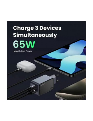 UGREEN X553 Wall Charger Nexode Air S, 65W, 3A, 1 x USB-A - 2 x USB-C, Grey | Φορτιστές Σπιτιού