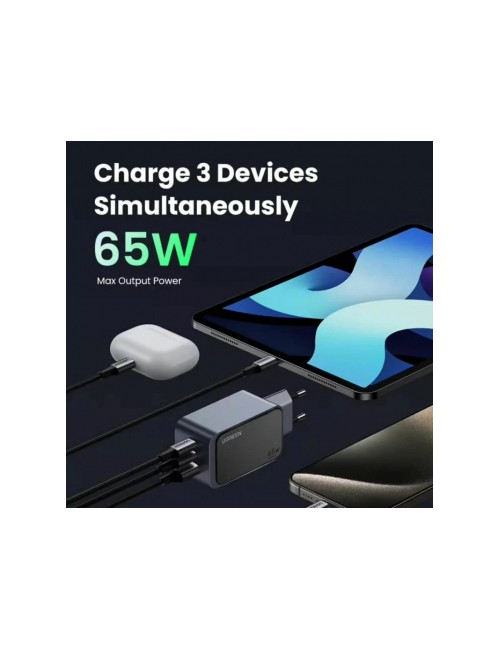 UGREEN X553 Wall Charger Nexode Air S, 65W, 3A, 1 x USB-A - 2 x USB-C, Grey