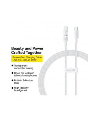 USB-C to USB-C Cable Baseus Gem, 100W, 5A, 1m, White P10373000211-00 | Καλώδια