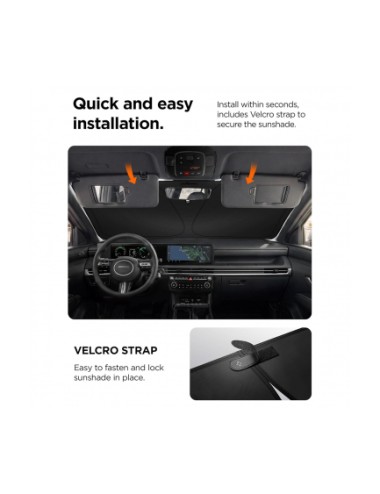 Windshield Sunshade Spigen UO260, 85cm x 148cm, Black ACP11460 | Car Accessories