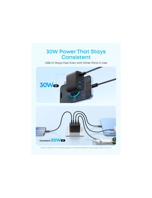Anker Zolo, 50W Wall Charger , 3A, 2 x USB-A - 2 x USB-C, Black A121EG11