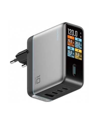 Cuktech AD1204U Display Wall Charger , 120W, 6A, 1 x USB-A - 2 x USB-C, with USB-C Cable, Silver