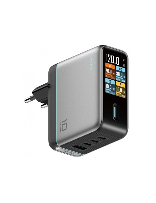 Cuktech AD1204U Display Wall Charger , 120W, 6A, 1 x USB-A - 2 x USB-C, with USB-C Cable, Silver